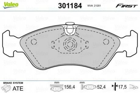 Комплект тормозных колодок, дисковый тормоз VALEO 301184 (фото 1)