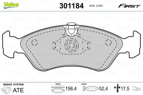 Гальмівні колодки дискові DAEWOO/OPEL Lanos/Nexia/AstraF/OmegaA/VectraAB "1,4-2,4 "F "86-05 VALEO 301184