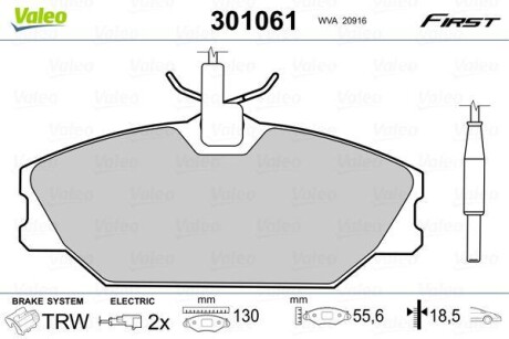 Гальмівні колодки дискові RENAULT/DAEWOO 25/Laguna/Megane/Safrane/Lublin "1,4-3,0 "F "84>> VALEO 301061