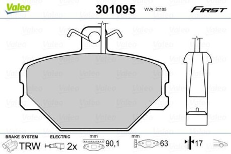 Гальмівні колодки дискові FIAT/FSO/LANCIA Tempra/Tipo/Uno/Polonez/Dedra "1,1-1,9 "R "85-06 VALEO 301095