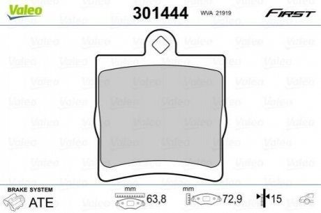 Комплект тормозных колодок, дисковый тормоз VALEO 301444