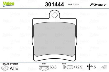 Гальмівні колодки дискові CHRYSLER/MB Crossfire/C-Class/CLC/CLK/E/SLK "1,6-3,2 "R "95-11 VALEO 301444