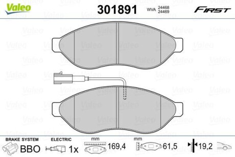 Гальмівні колодки дискові CITROEN/FIAT/PEUGEOT Jumper/Ducato/Boxer "2,0-3,0 "F "06>> VALEO 301891