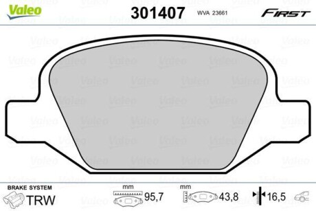 Гальмівні колодки дискові ALFA/FIAT/LANCIA 147/156/GT/Linea/Lybra "1,4-3,2 "R "97>> VALEO 301407