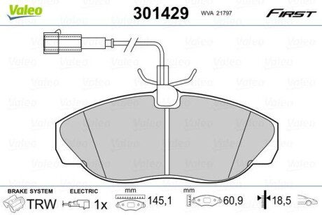 Гальмівні колодки дискові CITROEN/FIAT/PEUGEOT Jumper/Ducato/Boxer "F "94-02 VALEO 301429