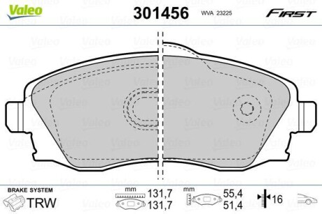 Гальмівні колодки дискові OPEL Combo/CorsaC/Meriva/Tigra "1,0-1,8 "F "00-10 VALEO 301456