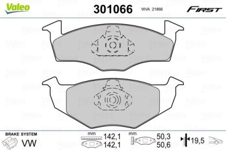 Гальмівні колодки дискові VAG Golf/Polo/Vento/Cordoba "1,0-1,9 "F "86-02 VALEO 301066