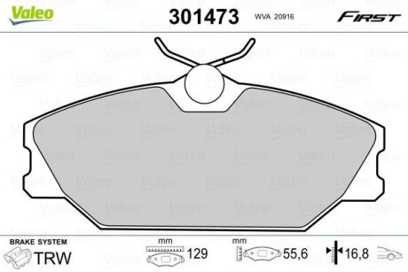 Гальмівні колодки дискові RENAULT Clio/Laguna/Megane "1,4-2,9 "F "96-06 VALEO 301473