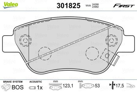 Гальмівні колодки дискові FIAT/OPEL Doblo/Adam/CorsaD "1,0-1,9 "F "06>> VALEO 301825