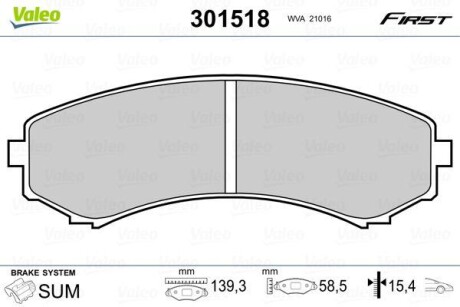 Гальмівні колодки дискові MITSUBISHI Grandis/Pajero "2,0-3,8 "F "00>> VALEO 301518