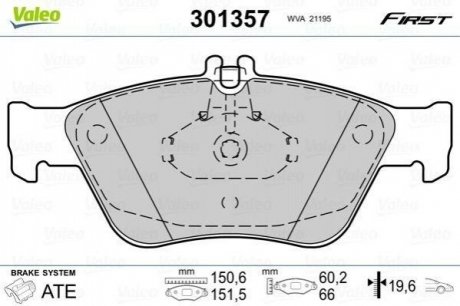 Комплект тормозных колодок, дисковый тормоз VALEO 301357