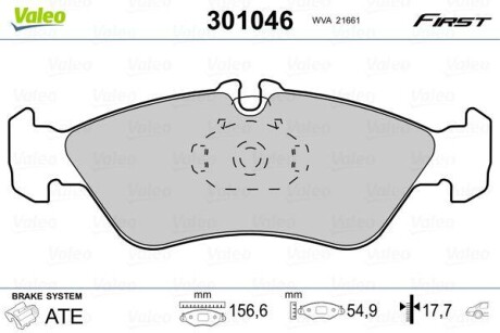 Гальмівні колодки дискові MERCEDES/VW Sprinter/LT "2,2-2,9 "R "95-06 VALEO 301046