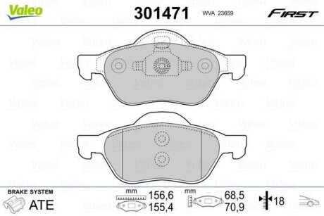 Гальмівні колодки дискові RENAULT Espace/Laguna "1,9-3,5 "F "01-10 VALEO 301471