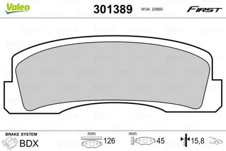 Комплект тормозных колодок, дисковый тормоз VALEO 301389 (фото 1)