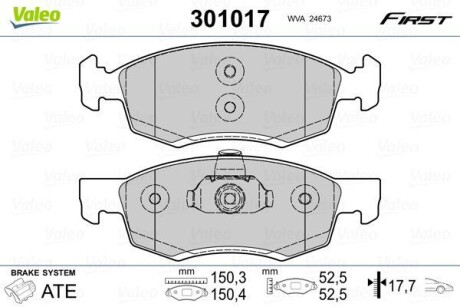 Тормозные колодки дисковые DACIA/RENAULT Logan "1,4-1,6 "F "07>> VALEO 301017