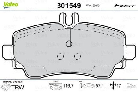 Гальмівні колодки дискові MERCEDES A-Class "1,4-2,1 "F "97-04 VALEO 301549