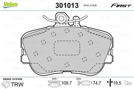 Гальмівні колодки дискові MERCEDES C-Class "1,8-2,8 "F "93-01 VALEO 301013