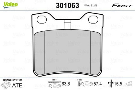 Гальмівні колодки дискові PEUGEOT 406/607 "1,8-3,0 "R "97-05 VALEO 301063