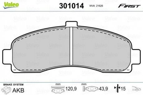 Комплект тормозных колодок, дисковый тормоз VALEO 301014