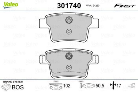 Гальмівні колодки дискові FORD Mondeo III "1,8-3,0 "R "00-07 VALEO 301740 (фото 1)