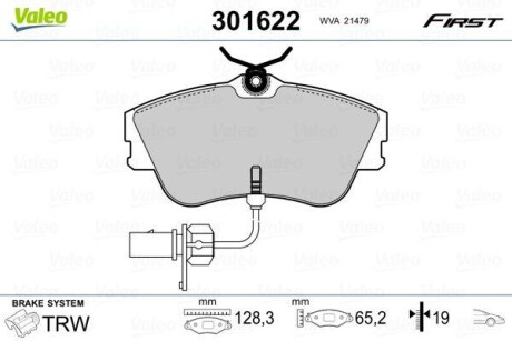 Тормозные колодки дисковые VW Transporter "1,8-2,5 "F "90-03 VALEO 301622