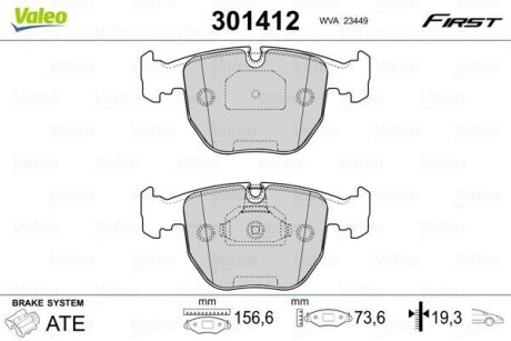 Гальмівні колодки дискові BMW 5/7/X3/X5 "2,0-5,0 "F "94-11 VALEO 301412