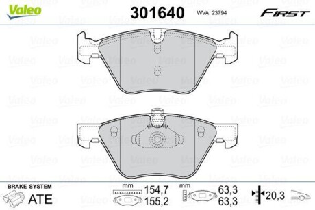 Гальмівні колодки дискові BMW 3/5/X1/Z4 "2,0-3,0 "F "03-16 VALEO 301640