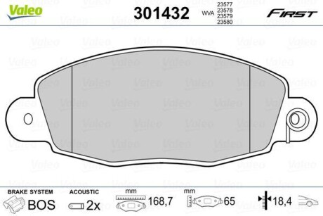 Гальмівні колодки дискові FORD Transit "2,0-2,4 "F "00-06 VALEO 301432