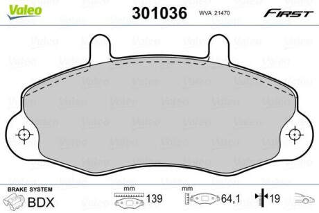 Тормозные колодки дисковые FORD Transit "2,0-2,5 "F "91-00 VALEO 301036