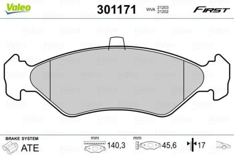 Гальмівні колодки дискові FORD Fiesta "1,0-1,8 "F "89-08 VALEO 301171