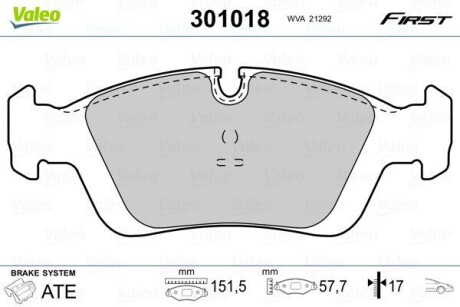 Гальмівні колодки дискові BMW 3/Z3/Z4 "1,6-3,0 "F "90-09 VALEO 301018