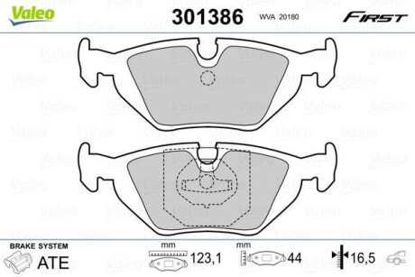 Гальмівні колодки дискові BMW 3/Z1/Z3 "1,6-3,0 "R "88-03 VALEO 301386