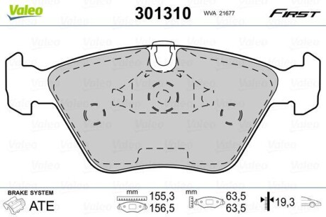 Гальмівні колодки дискові BMW 5(E39) "2,0-3,5 "F "95-03 VALEO 301310