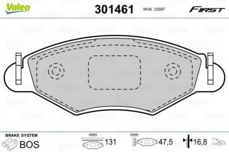 Комплект тормозных колодок, дисковый тормоз VALEO 301461