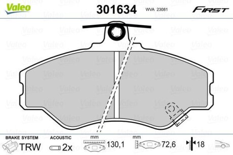 Гальмівні колодки дискові HYUNDAI Grace/H100 "F "93-00 VALEO 301634