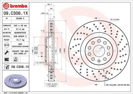 Тормозной диск BREMBO 09.C306.1X (фото 1)
