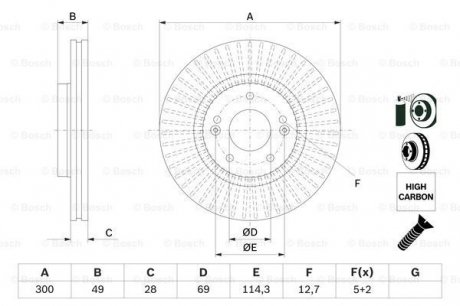 Тормозной диск HYUNDAI/KIA Santa Fe/Sorento ''F''09>> BOSCH 0986479F19 (фото 1)