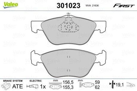 Гальмівні колодки дискові ALFA/FIAT 145-147/155/156/166/Bravo/Coupe/Marea "1,6-2,5 "F "95-10 VALEO 301023