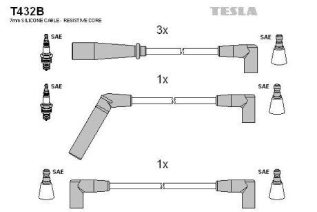 Комплект высоковольтных проводов TESLA T432B