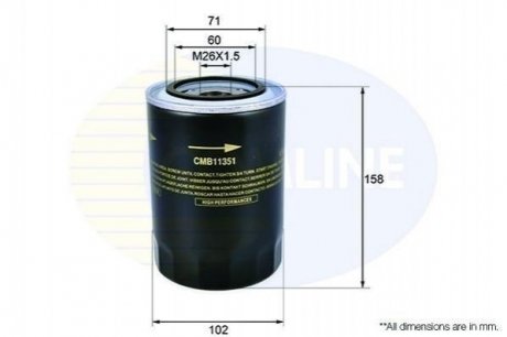 - Фільтр оливи (аналогWL7199/OC297) Фільтри COMLINE CMB11351