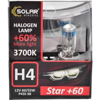 Автолампа Star + 60 H4 P43t-38 55 W 60 W прозоро-блакитна SOLAR 1234S2