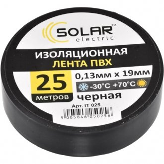 Ізоляційна стрічка ПВХ 19 мм х 25 м SOLAR IT025 (фото 1)
