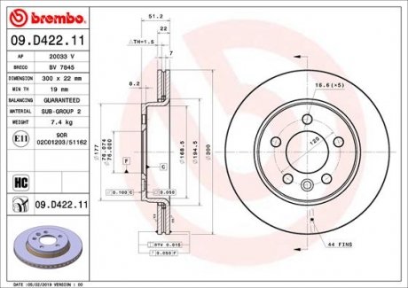 Тормозной диск BREMBO 09.D422.11 (фото 1)