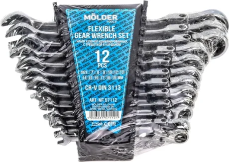 Набор ключей комбинированных трещоточных 7-19 мм с шарниром 12 шт MOLDER MT57112