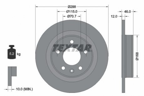 Диск гальмівний (задній) Opel Insignia B 1.5-2.0CDTi 17- (288x12) PRO TEXTAR 92314603