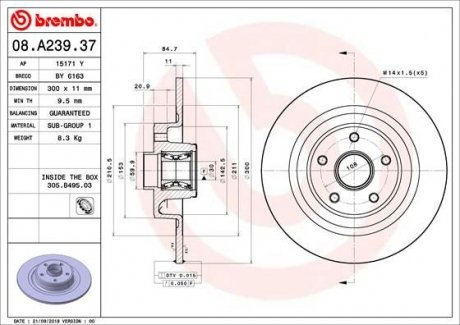 Тормозной диск BREMBO 08.A239.37