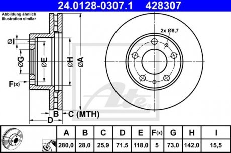 Тормозной диск ATE 24.0128-0307.1 (фото 1)