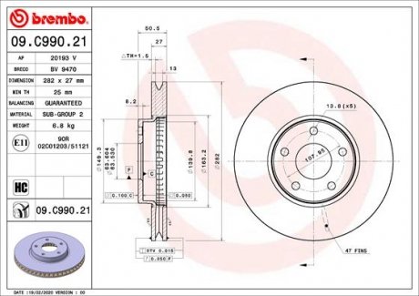 Тормозной диск BREMBO 09.C990.21 (фото 1)