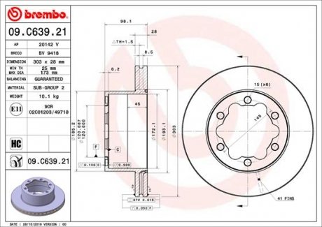 Тормозной диск BREMBO 09.C639.21 (фото 1)