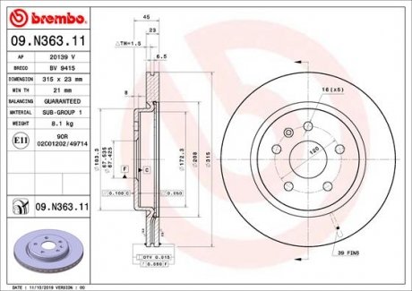 Тормозной диск BREMBO 09.N363.11